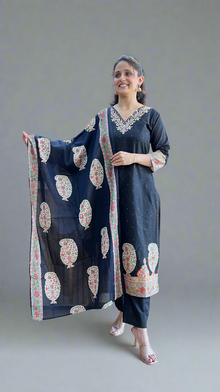 asmhe v neck embroidered suit