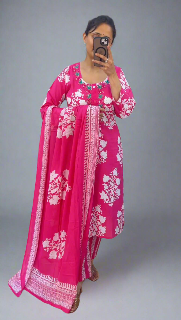 avnya printed cotton suit