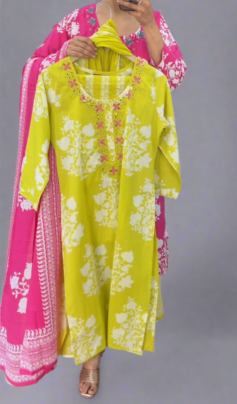 avnya printed cotton suit