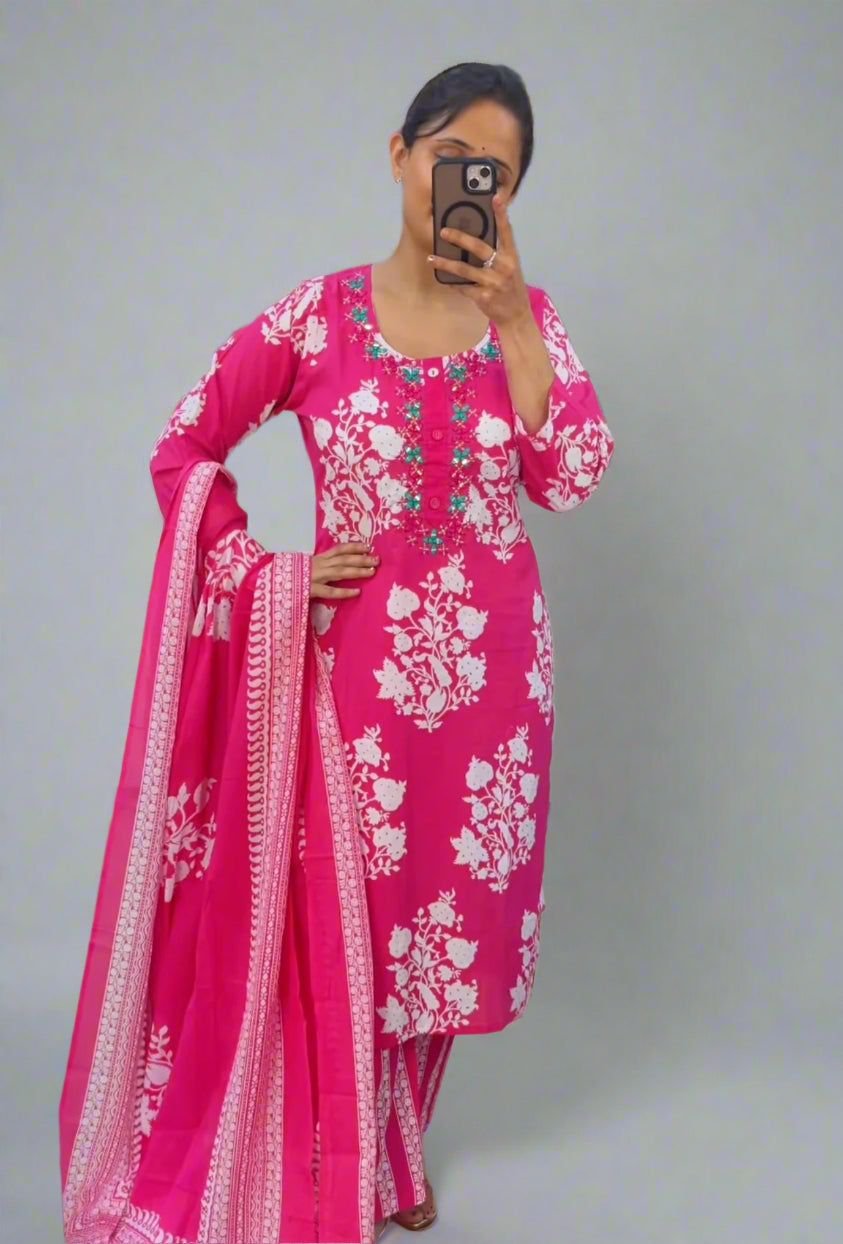 avnya printed cotton suit