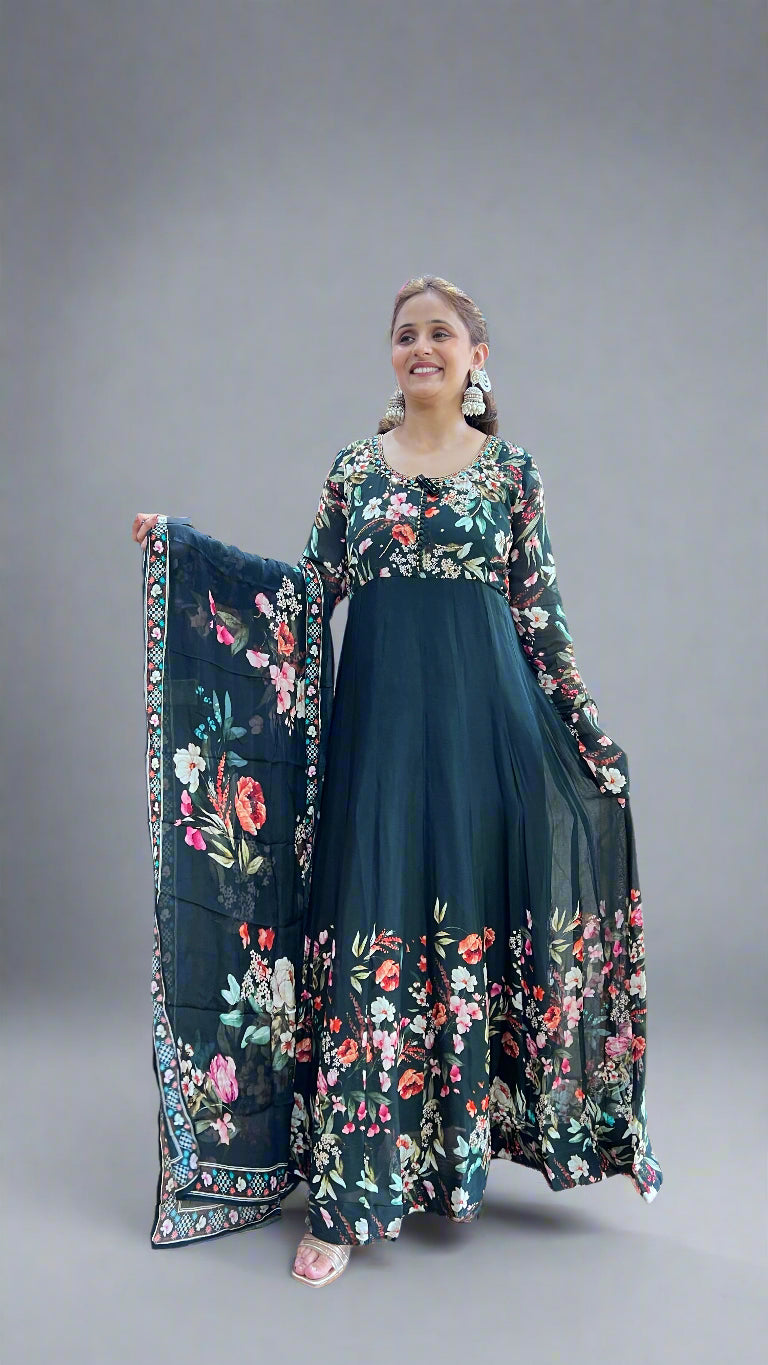 pure chinon anarkali suit