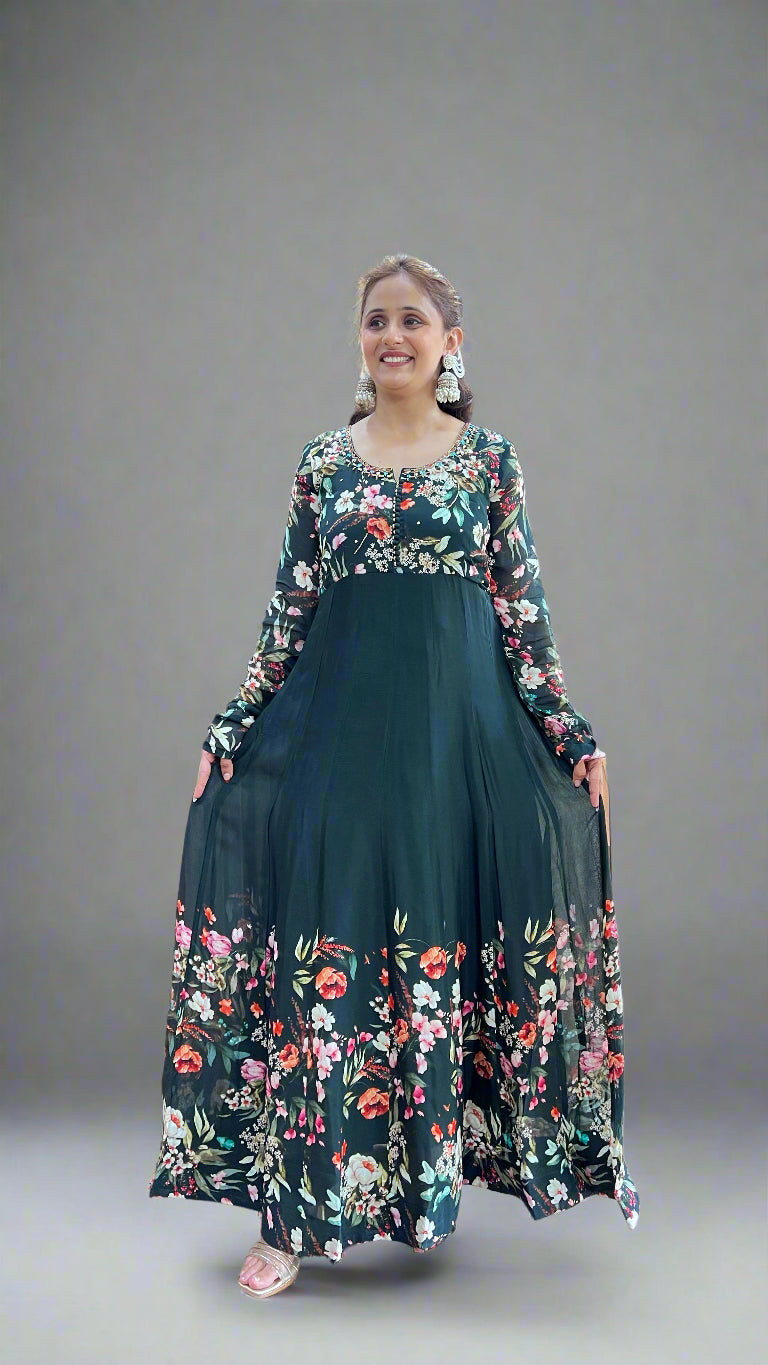 pure chinon anarkali suit