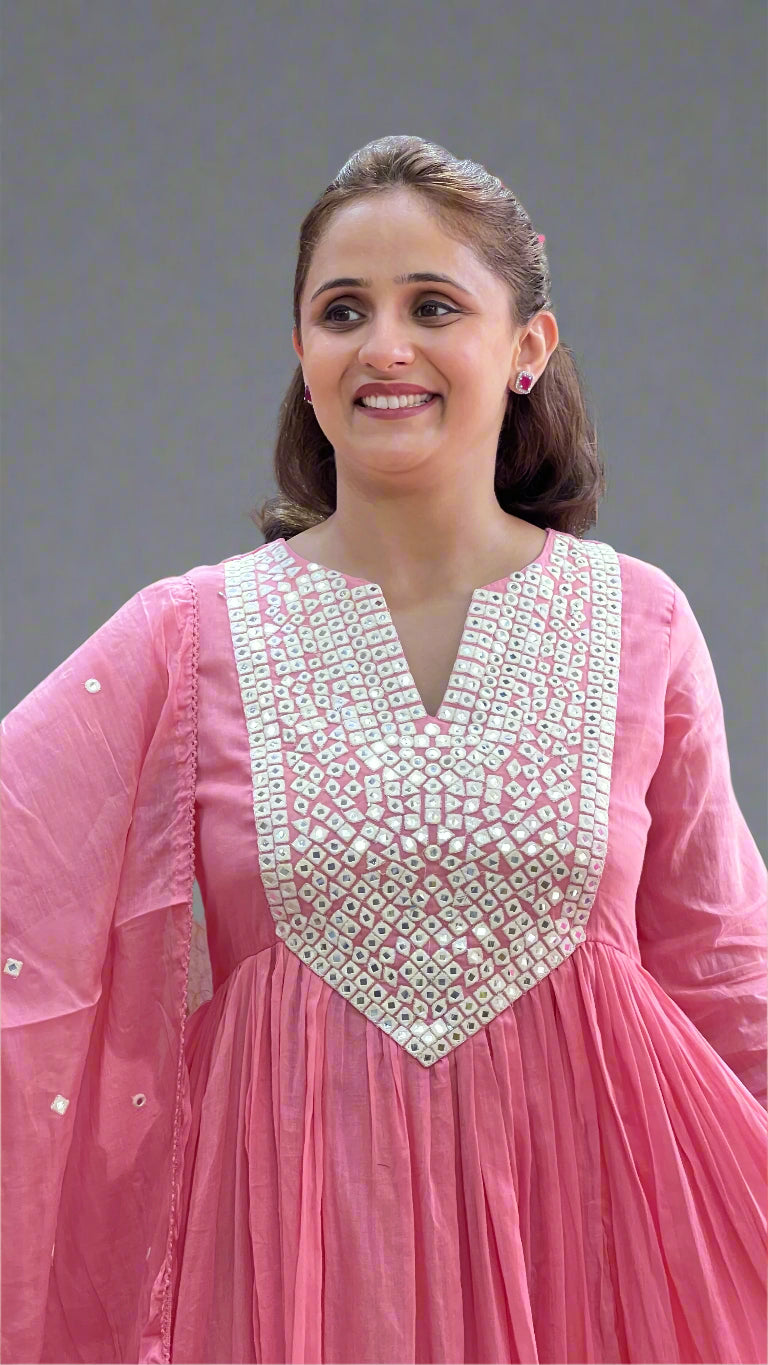 foil work mul anarkali suit