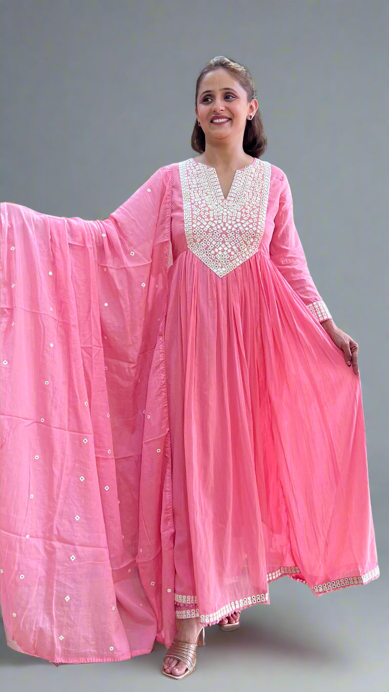 foil work mul anarkali suit