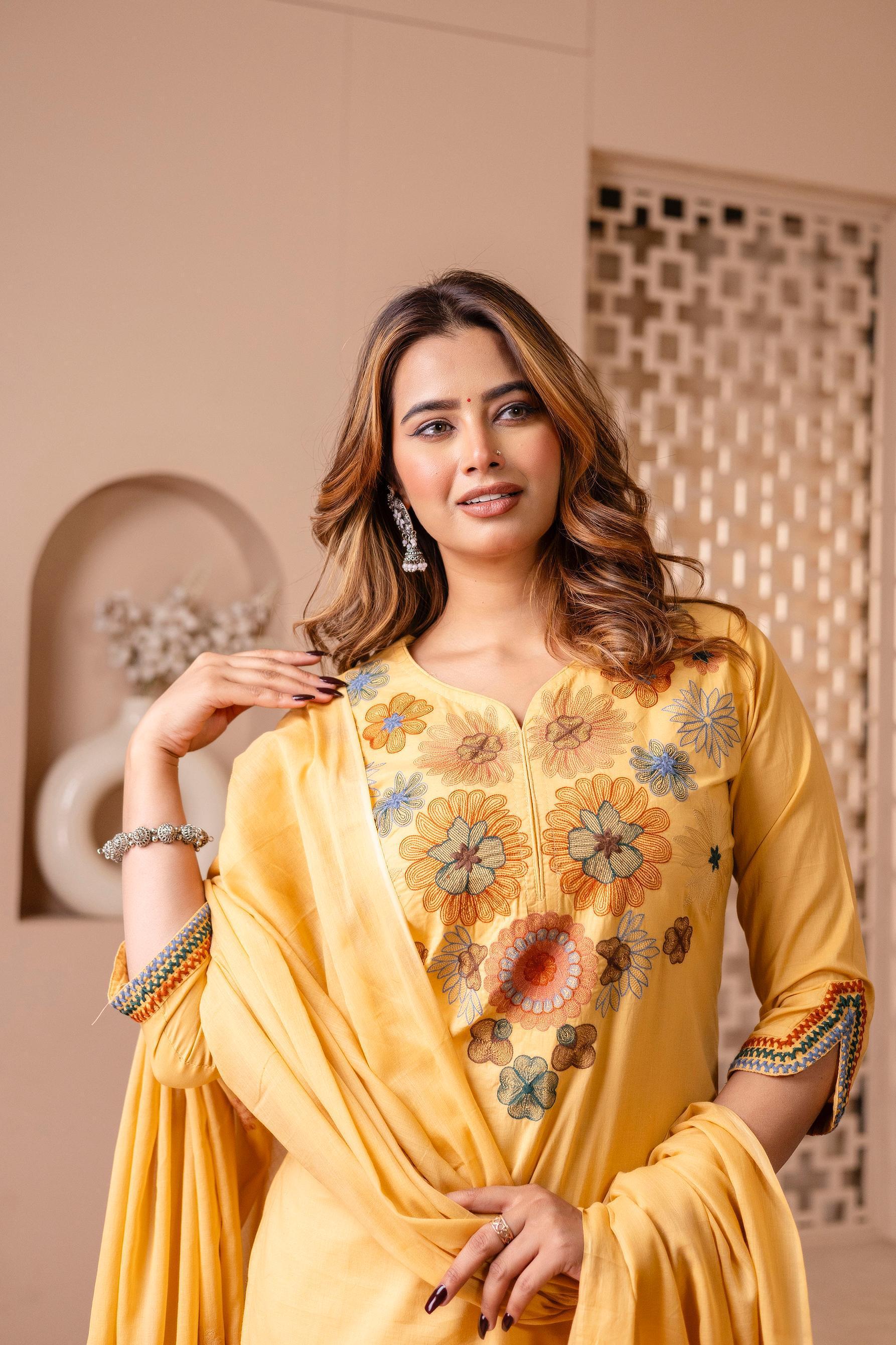 embroidered cotton suit