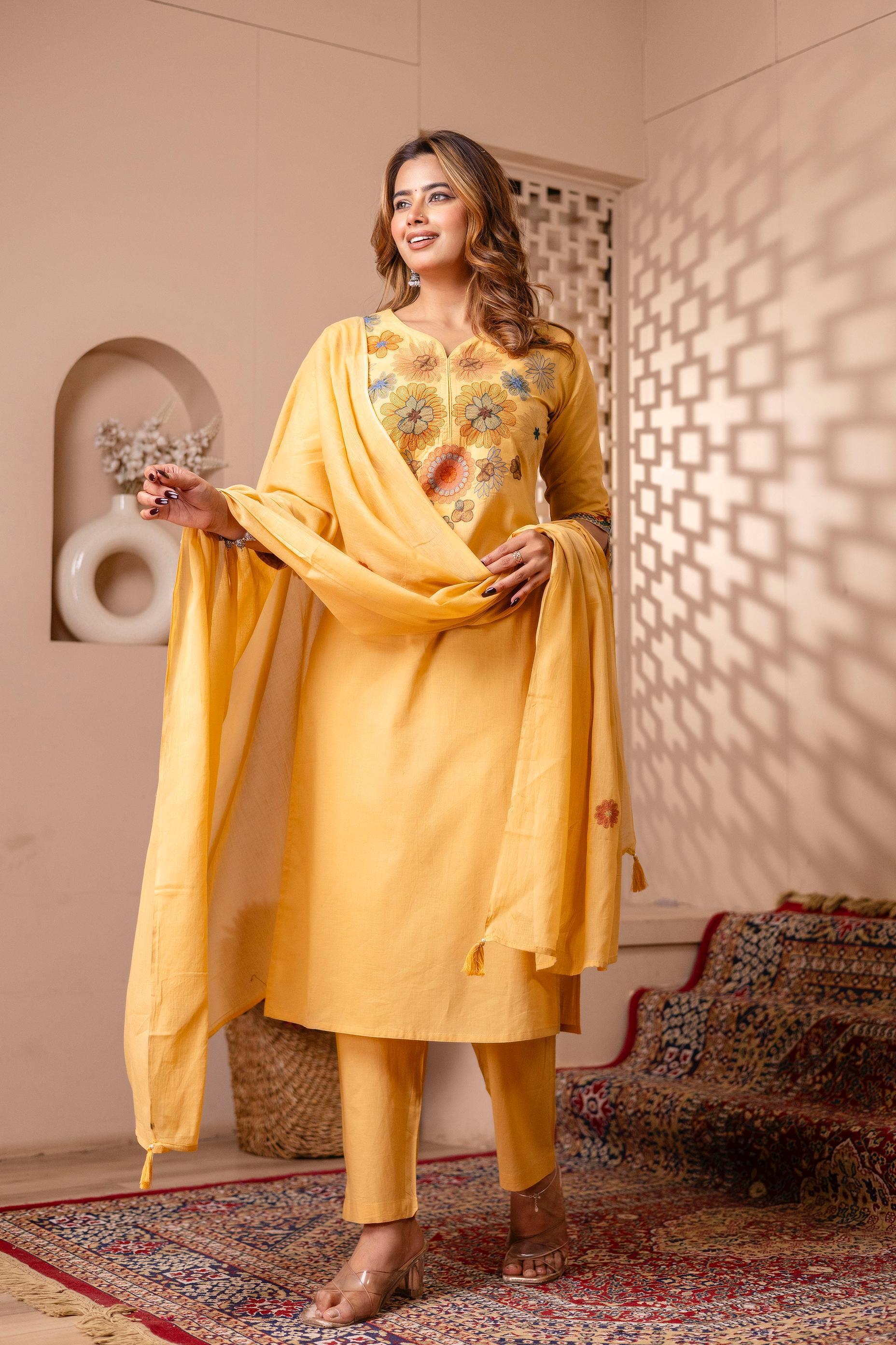 embroidered cotton suit