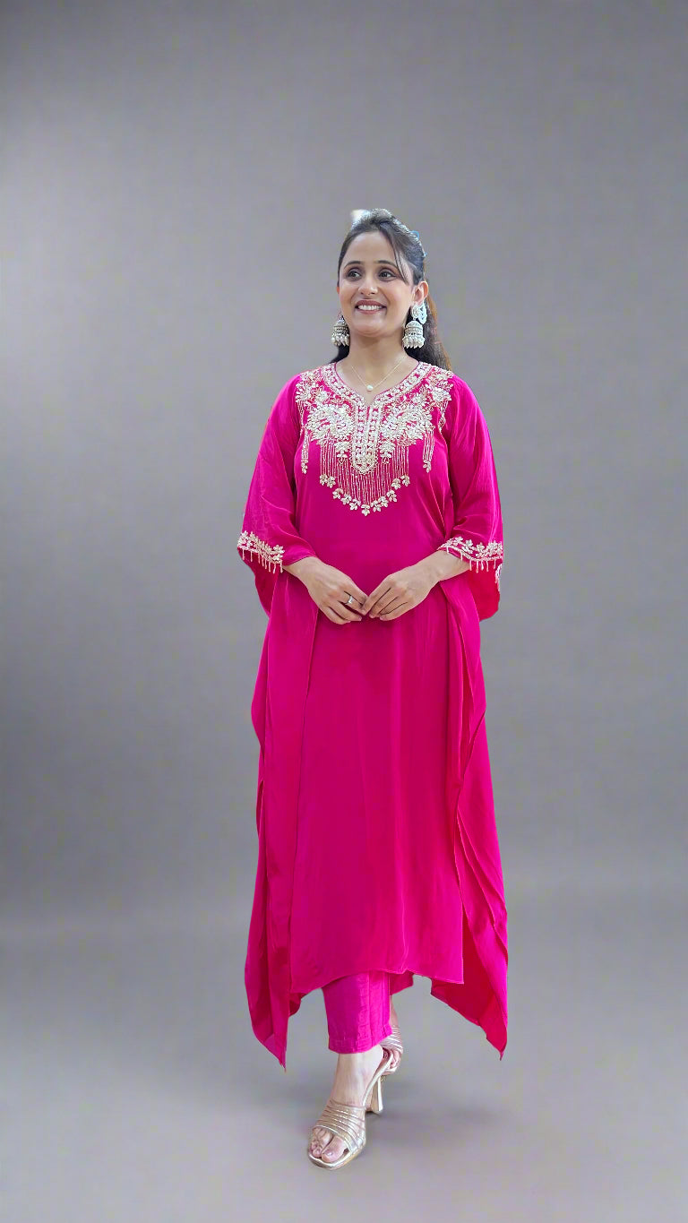 Pure crape hand work kaftan cord