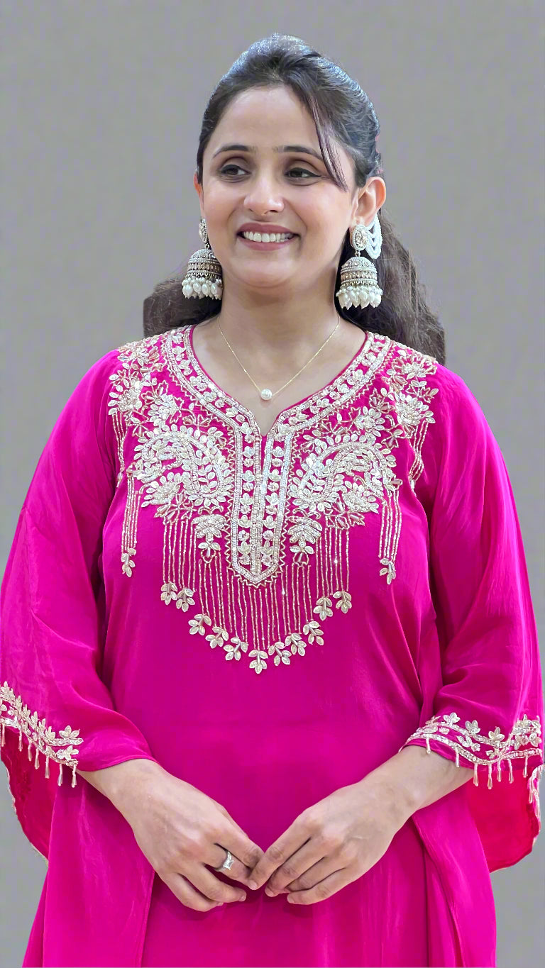 Pure crape hand work kaftan cord