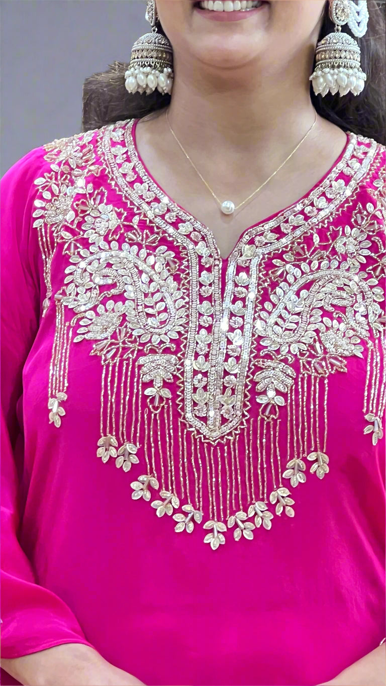 Pure crape hand work kaftan cord