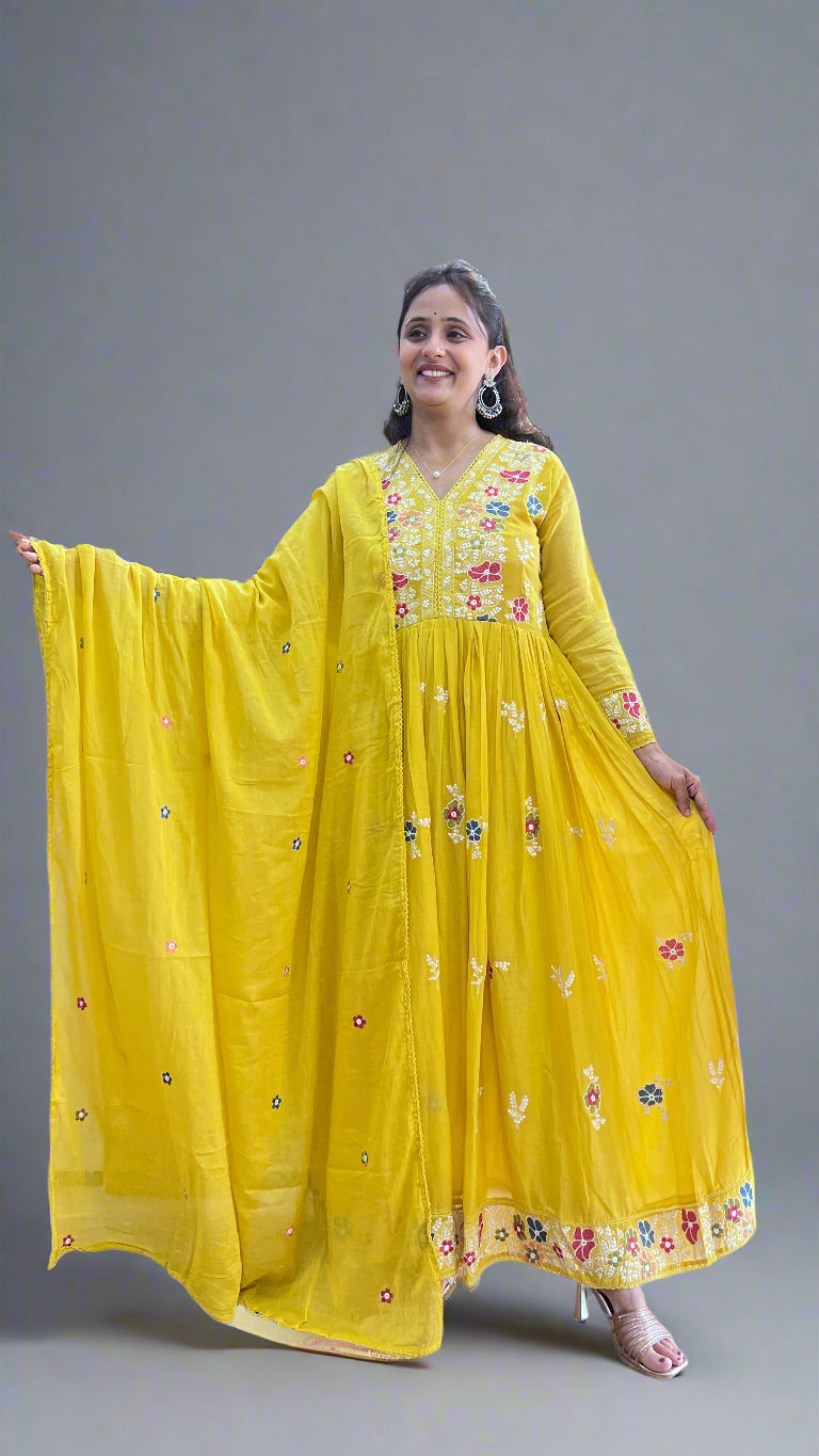Embroidered mul anarkali suit