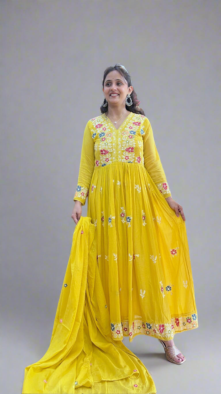 Embroidered mul anarkali suit