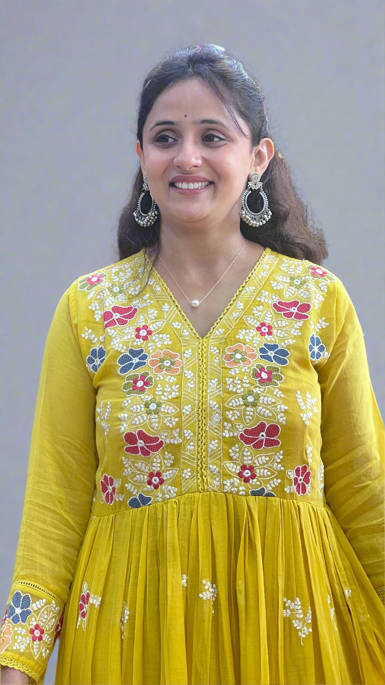 Embroidered mul anarkali suit