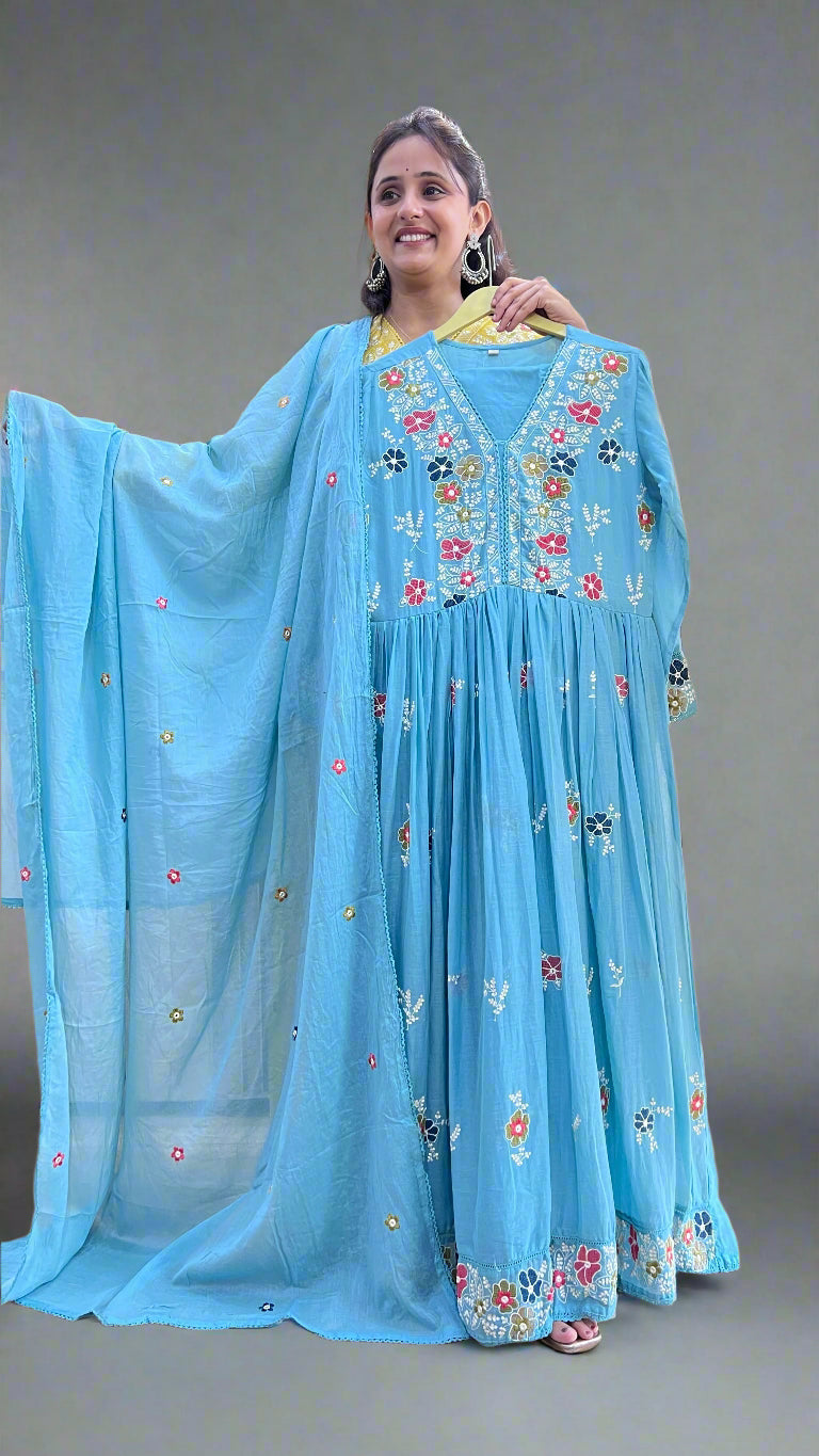 Embroidered mul anarkali suit