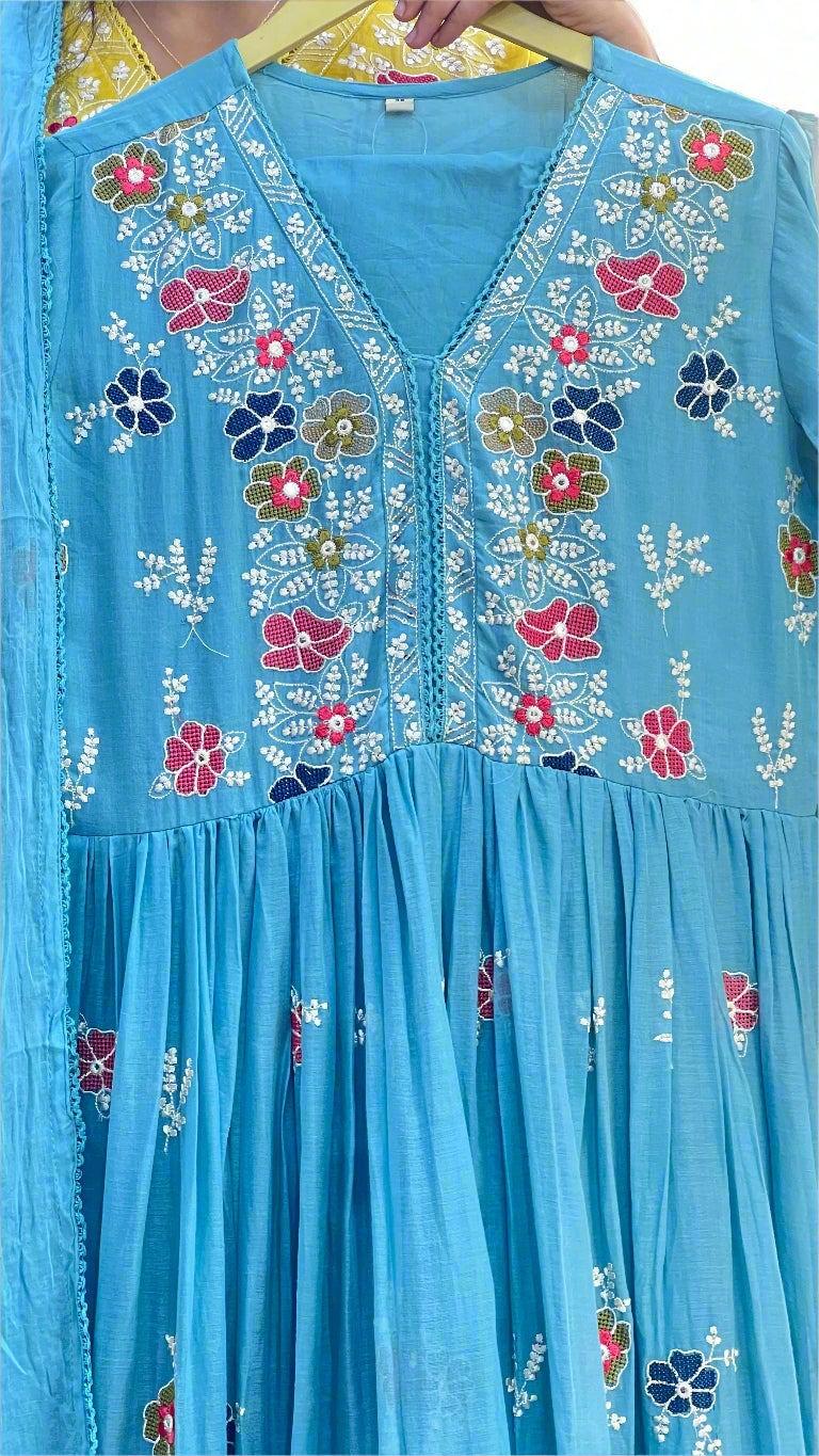 Embroidered mul anarkali suit