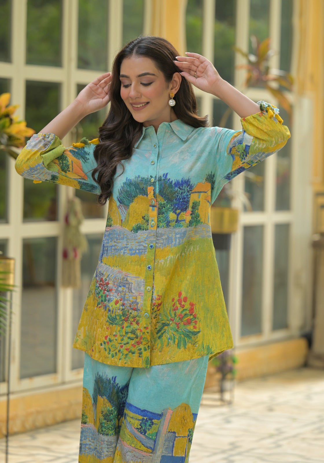 Digital printed linen cord set