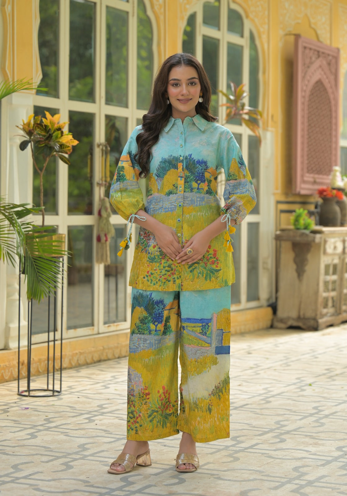 Digital printed linen cord set