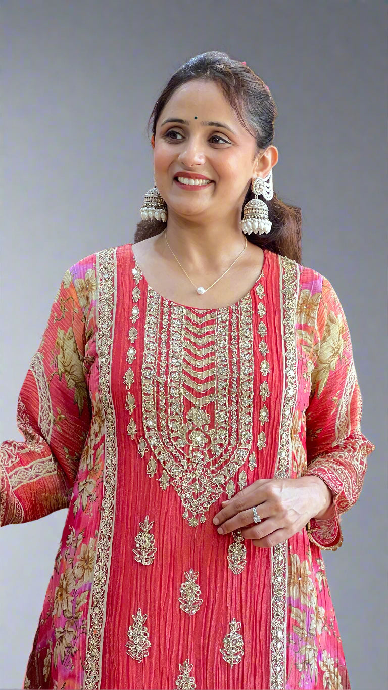 Crush chinon embroidered suit