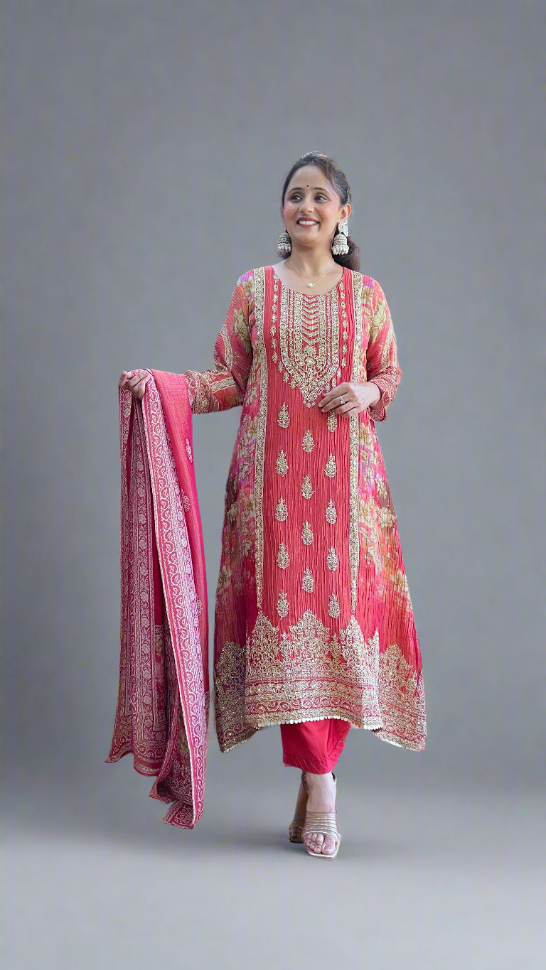 Crush chinon embroidered suit