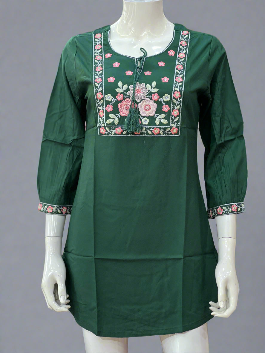 Rayon embroidered short kurta