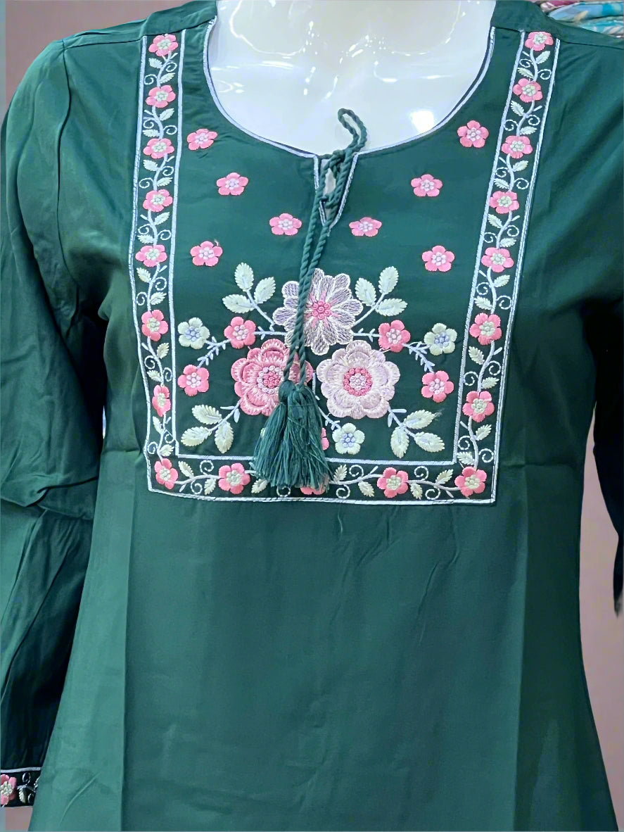 Rayon embroidered short kurta