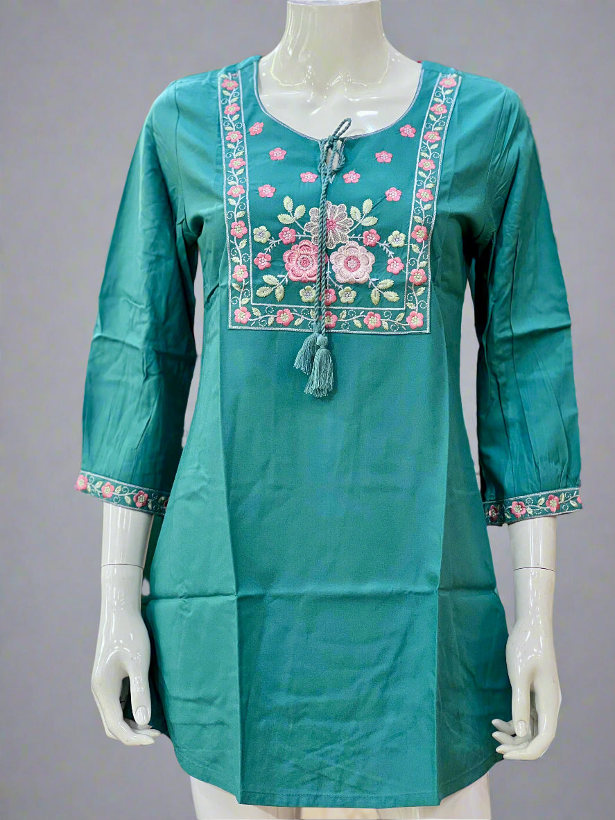 Rayon embroidered short kurta