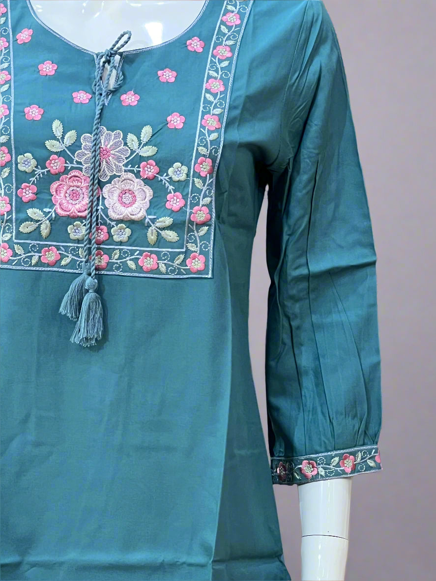 Rayon embroidered short kurta