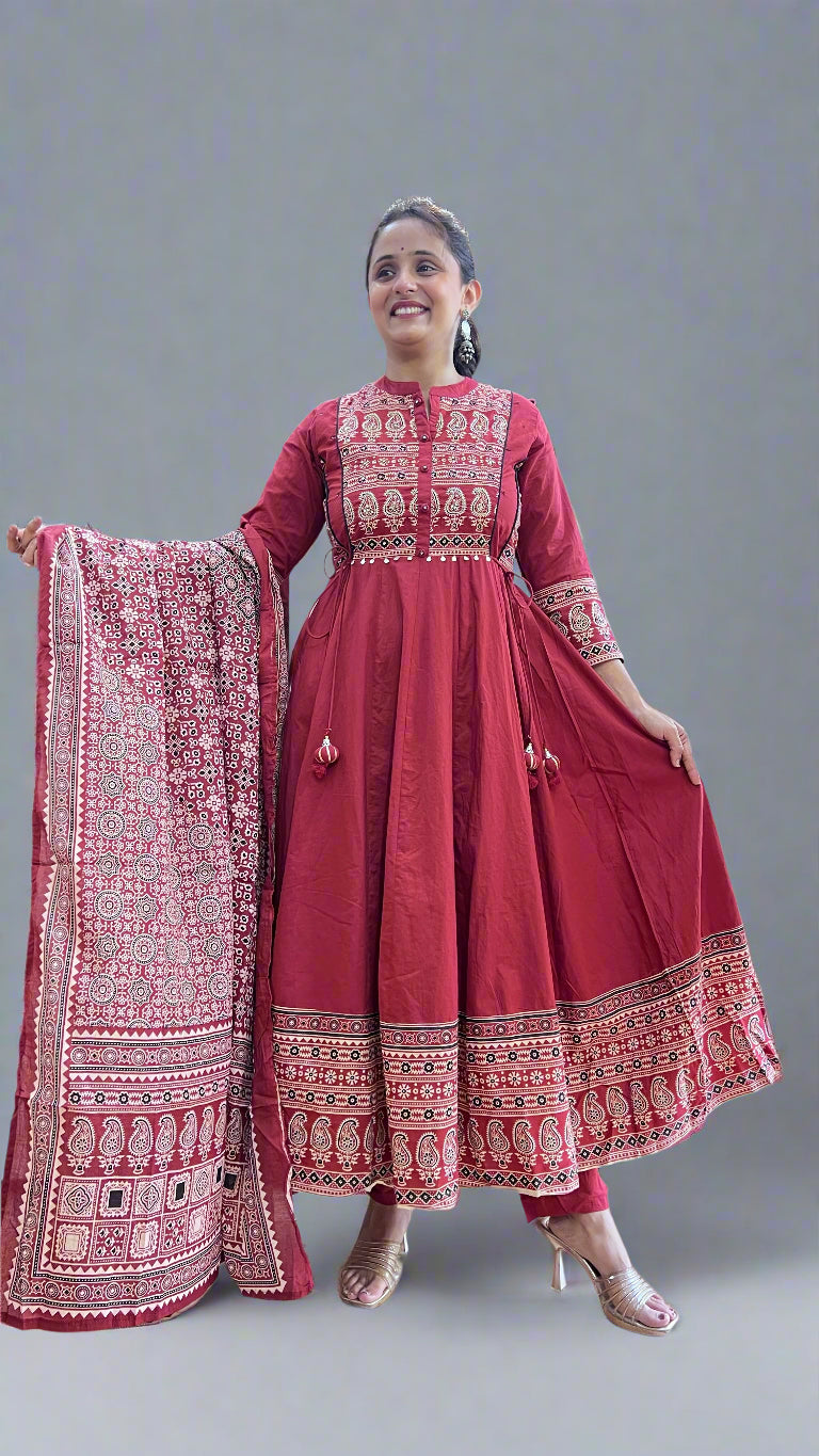 Ajrak printed Anarkali suit