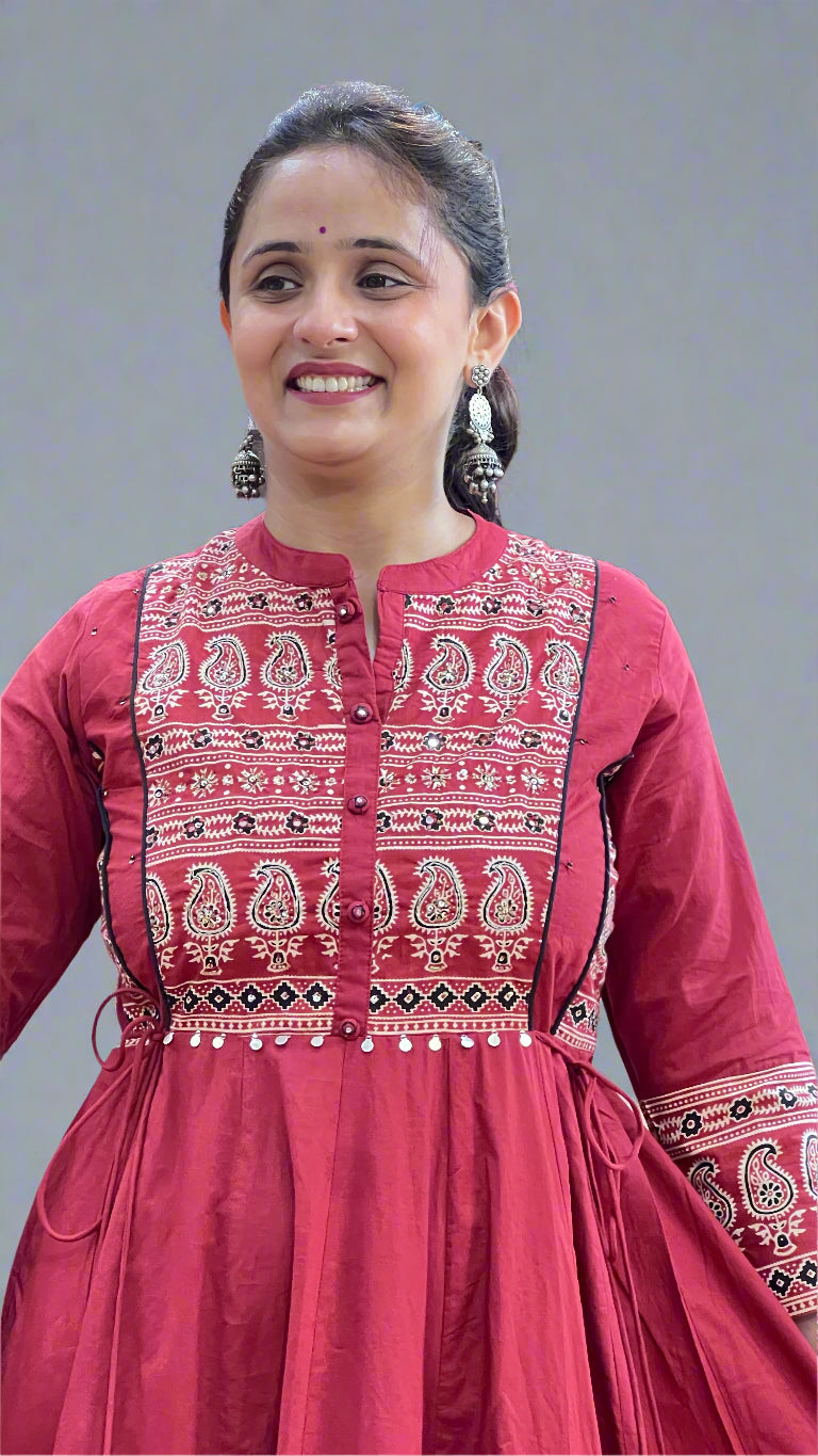 Ajrak printed Anarkali suit