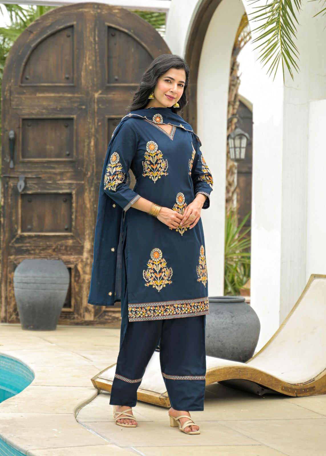 Embroidered farshi salwar suit