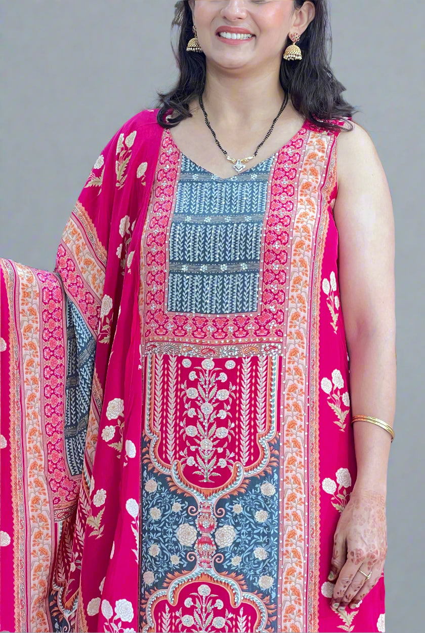 Designer pure crape suit (without sleeves)