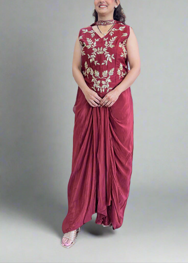 Drape skirt with embroidered top