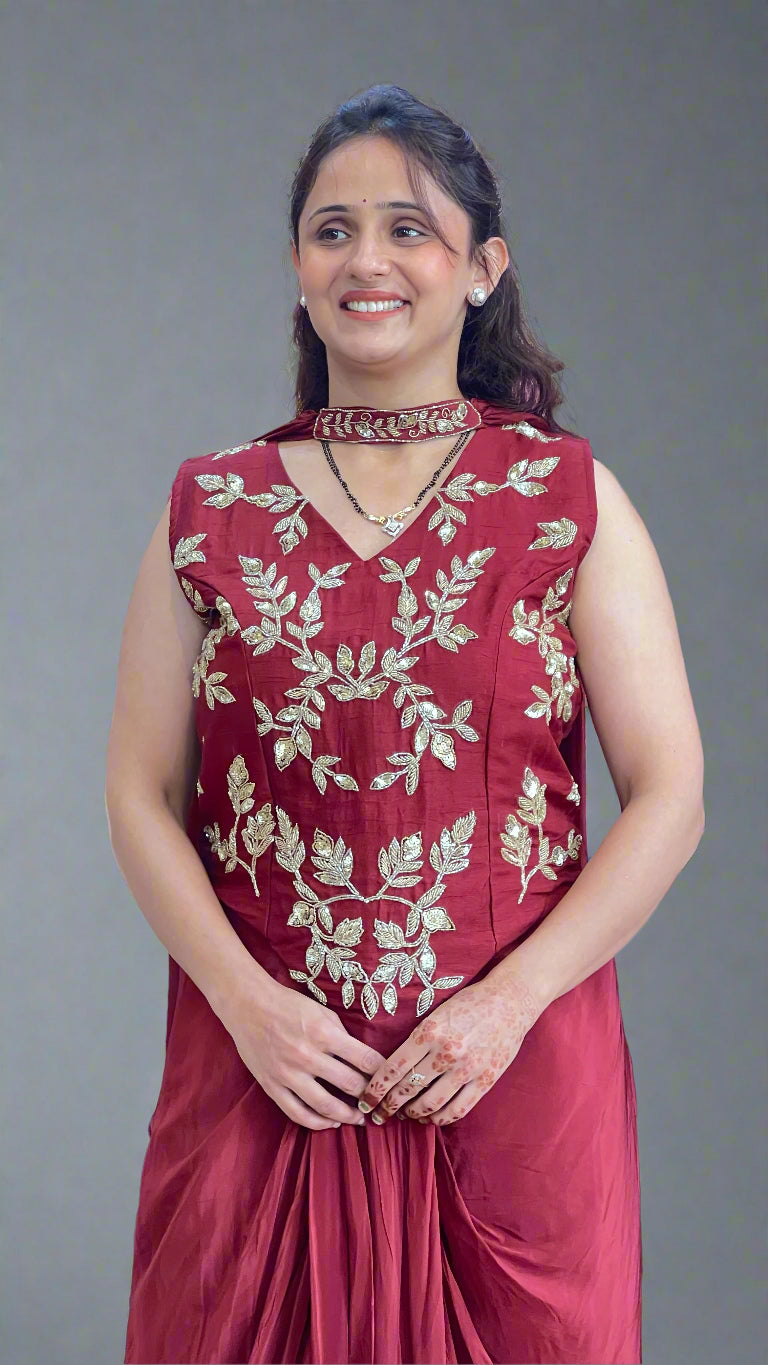 Drape skirt with embroidered top