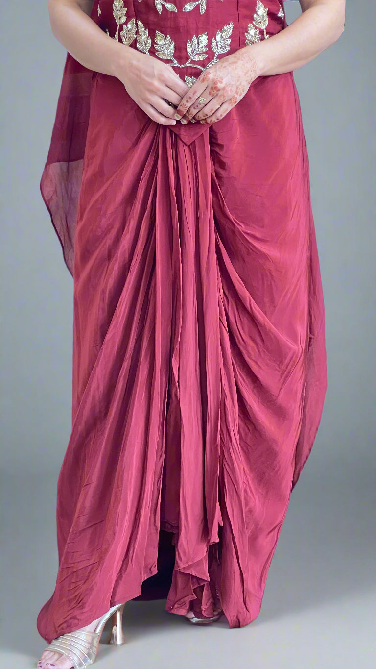 Drape skirt with embroidered top