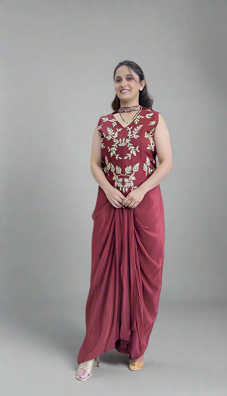 Drape skirt with embroidered top