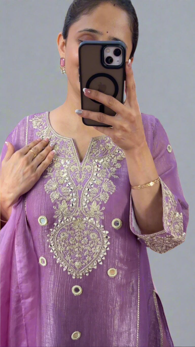 Shimmer tissue embroidered suit