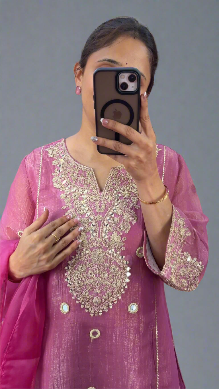 Shimmer tissue embroidered suit