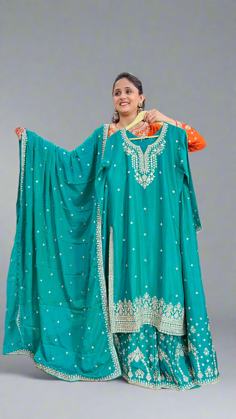 Chinon embroidered plazo suit