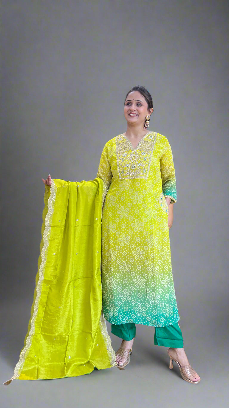 Pure viscose embroidered suit