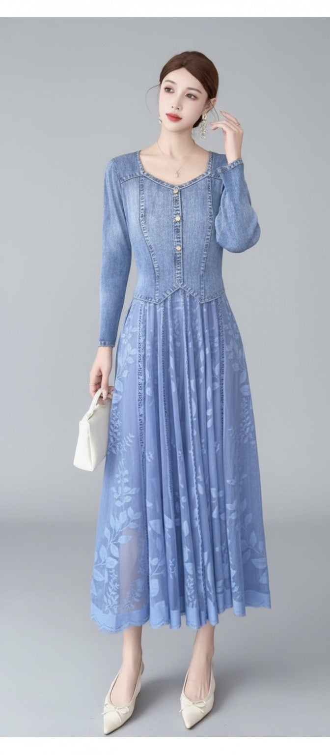 Korean denim look dress