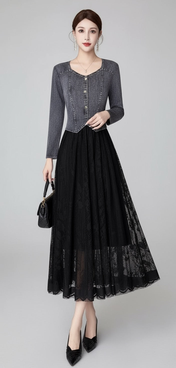 Korean denim look dress