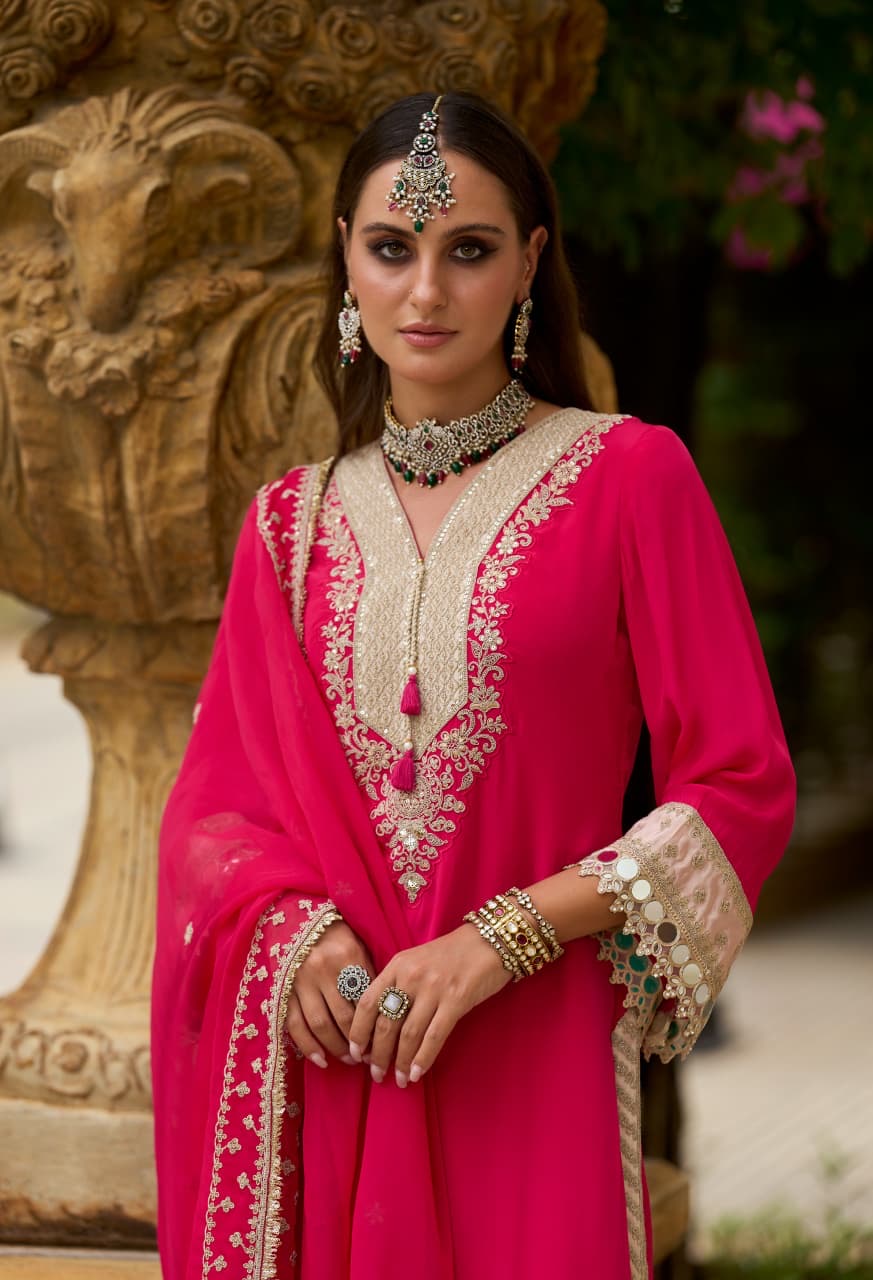 Pure crape mirror work suit