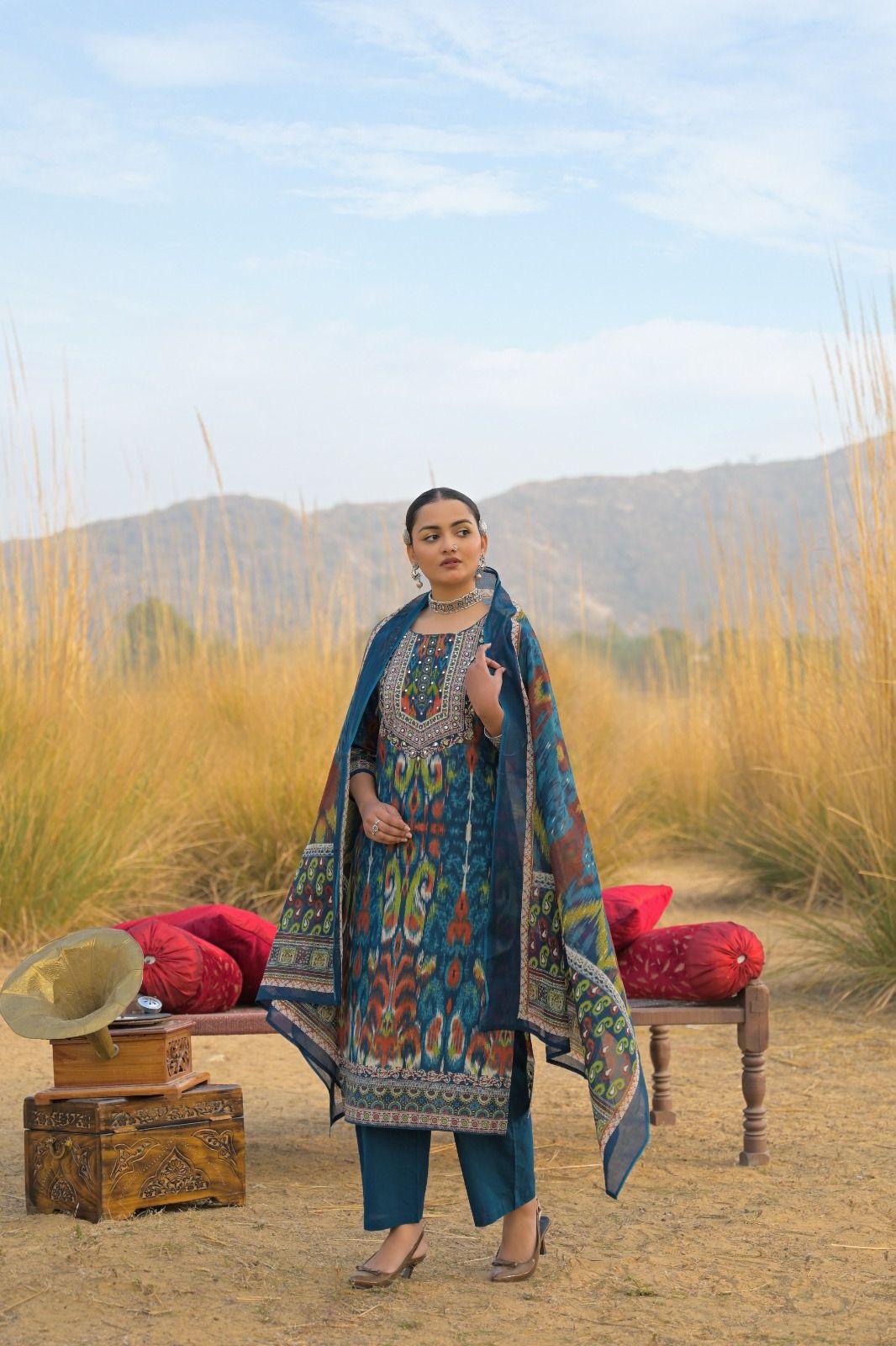 Ikkat printed cotton suit ( gj 9067 )