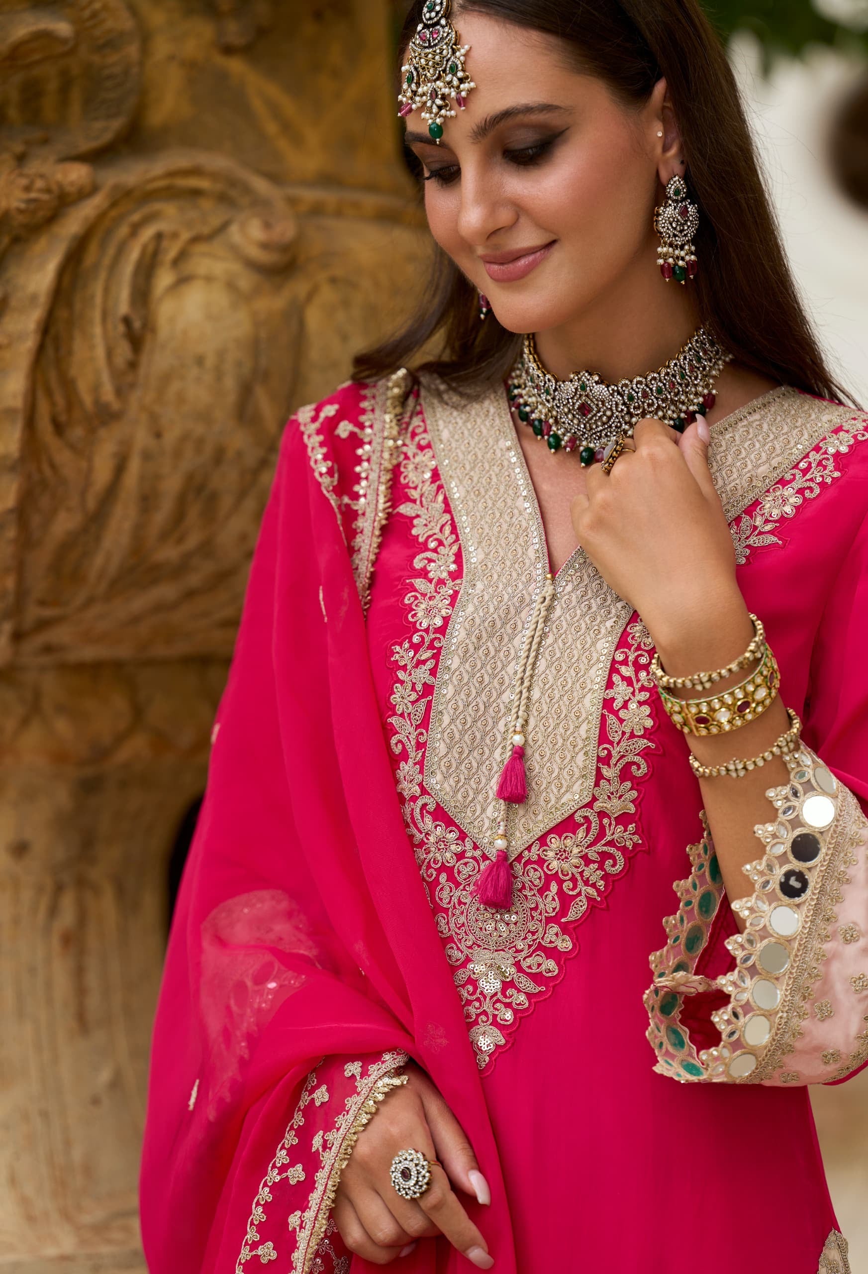 Pure crape mirror work suit