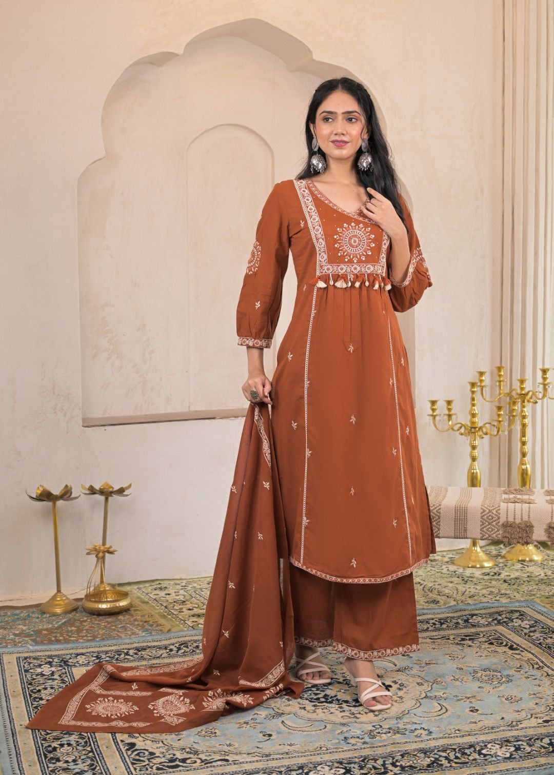 Embroidered cotton suit