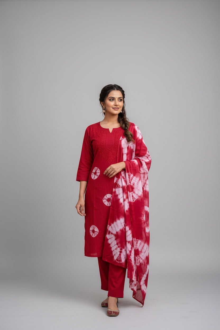 tie and dye print embroidered suit ( gj 9467 )