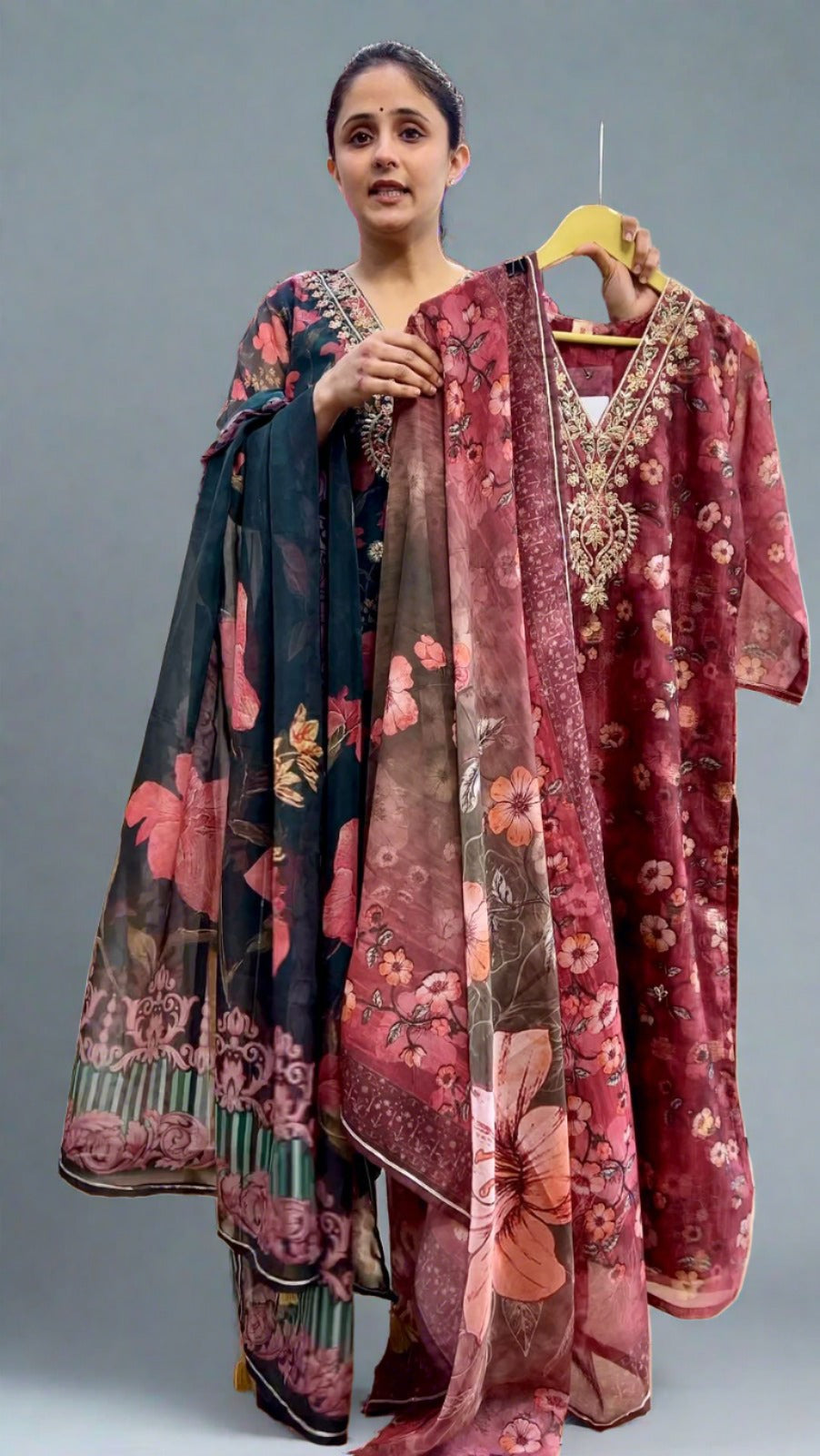 V neck Organza shuit