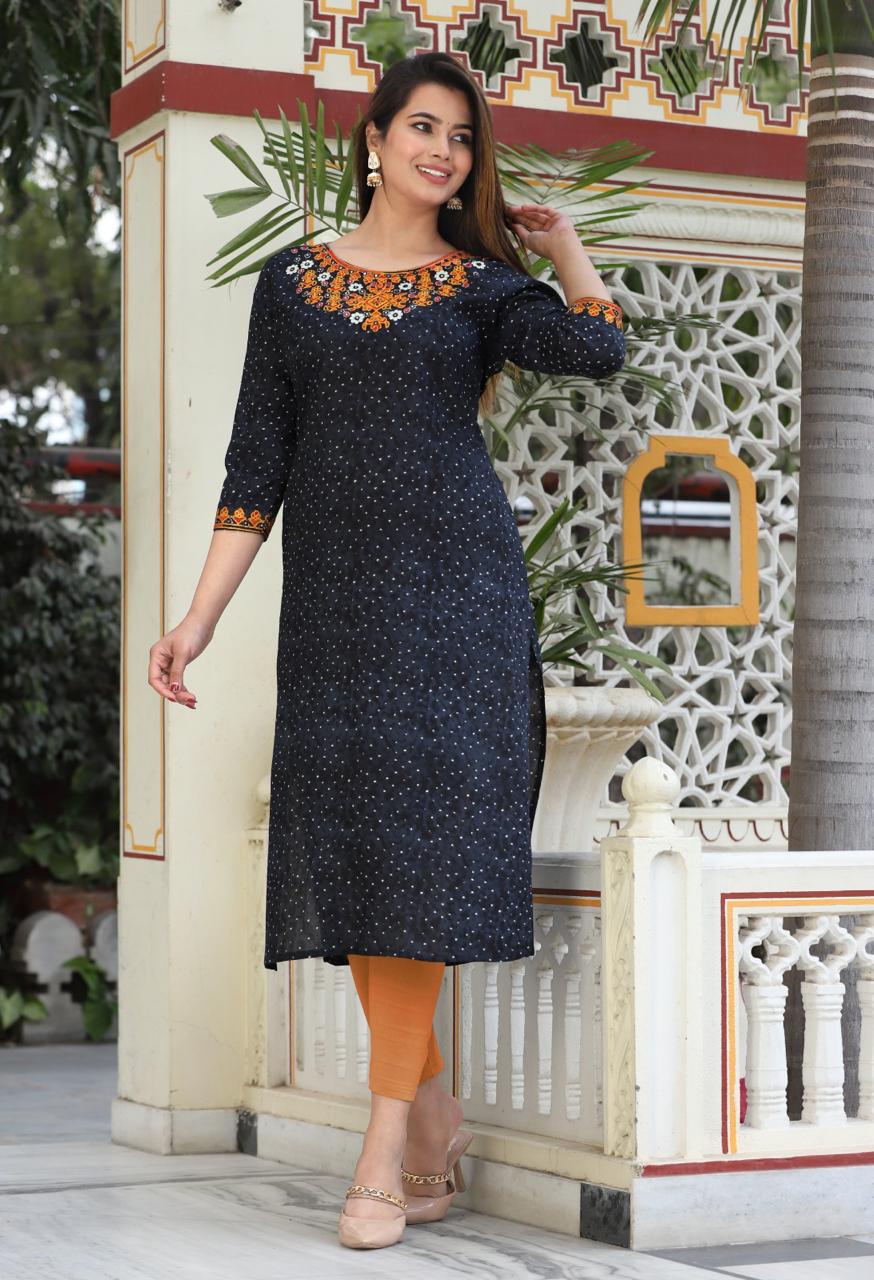 Lina Round Neck Work Kurti