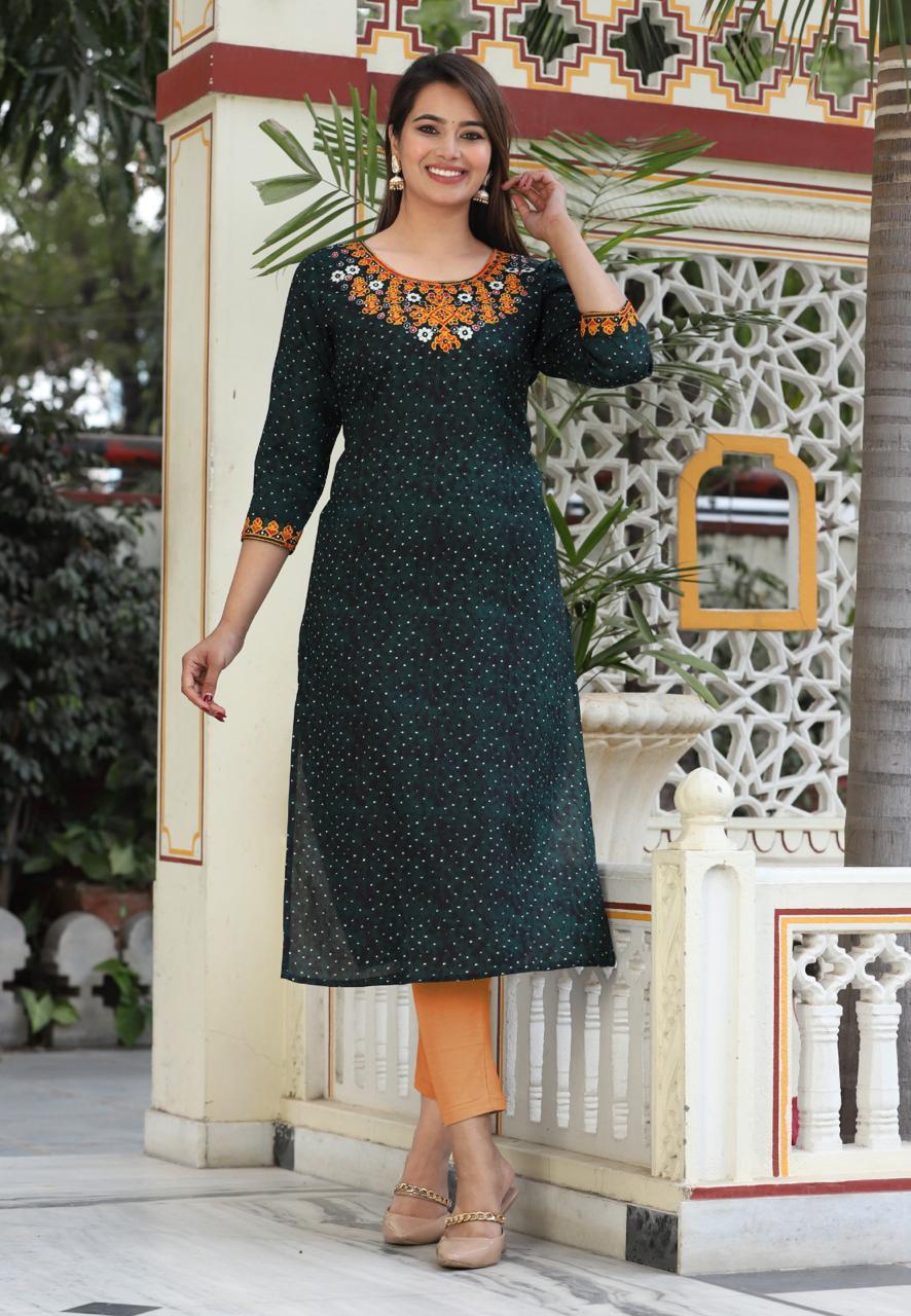 Lina Round Neck Work Kurti