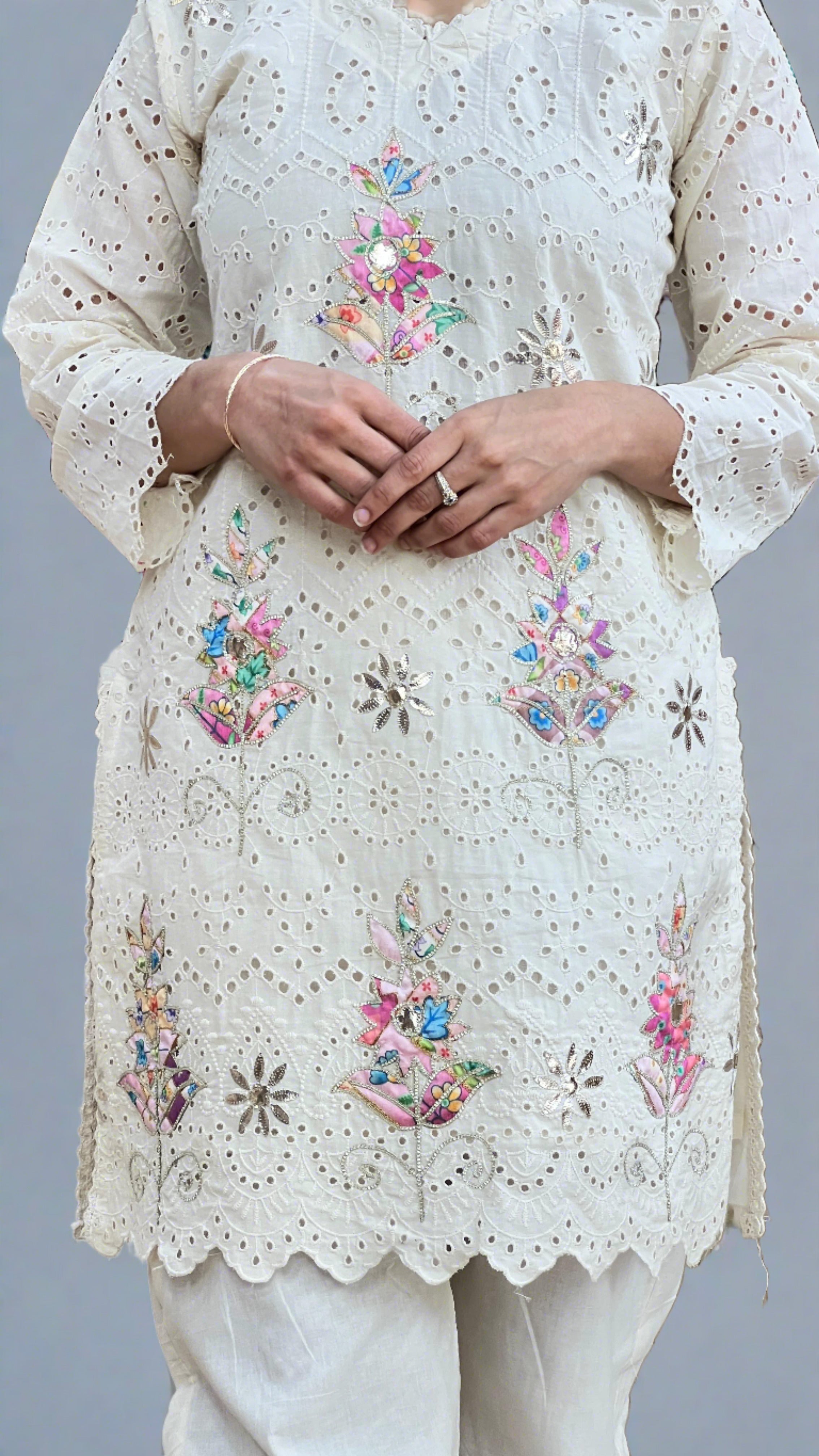 Designer Schiffli Work Cord Set