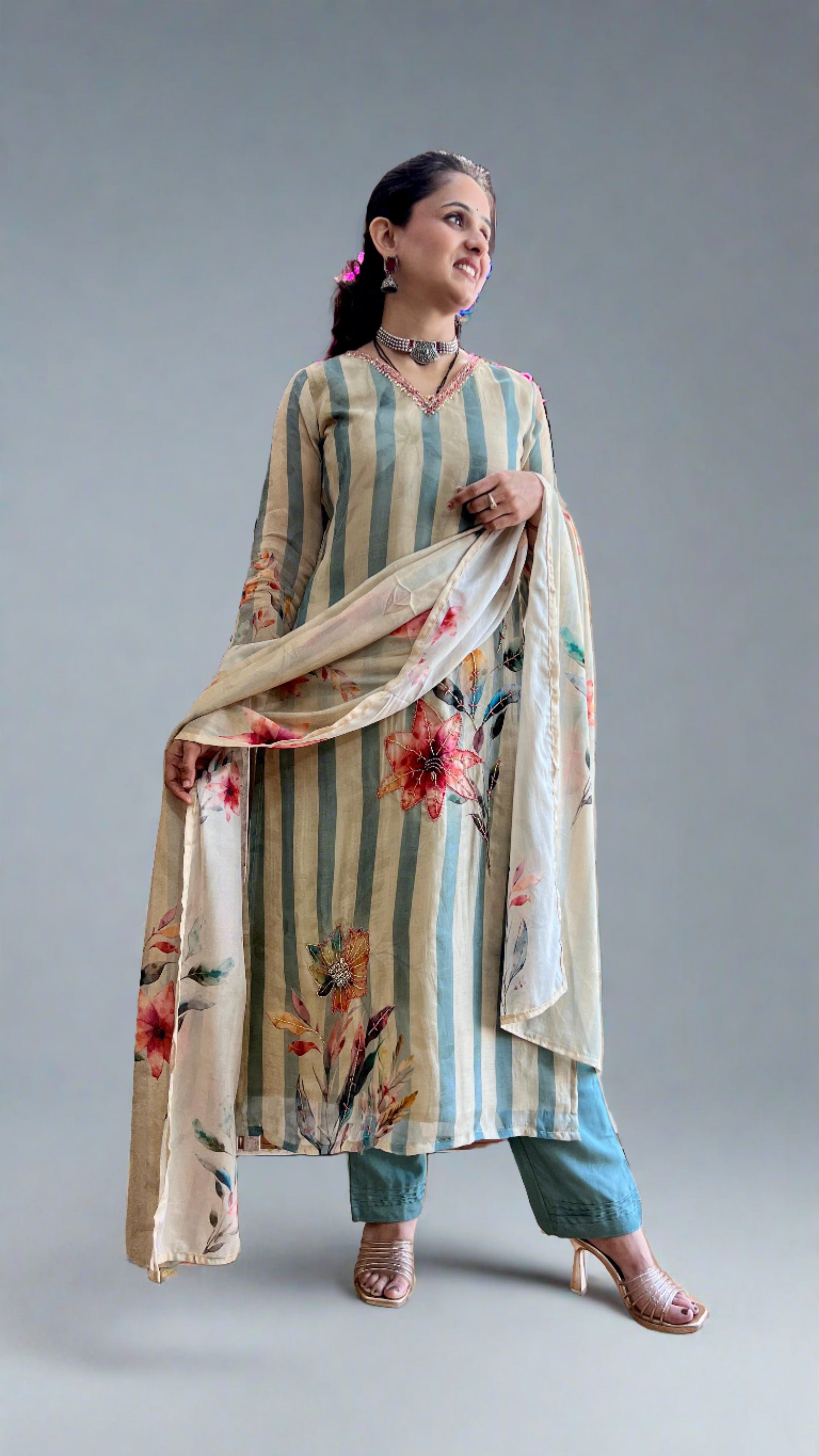 Aria Digital Printed Organza Suit